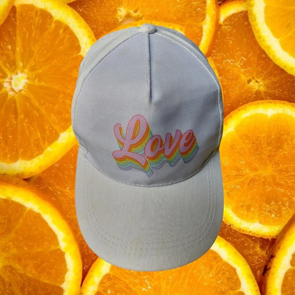 Womens White Baseball Cap Love‎ Rainbow Embroidered Adjustable Strap One Size